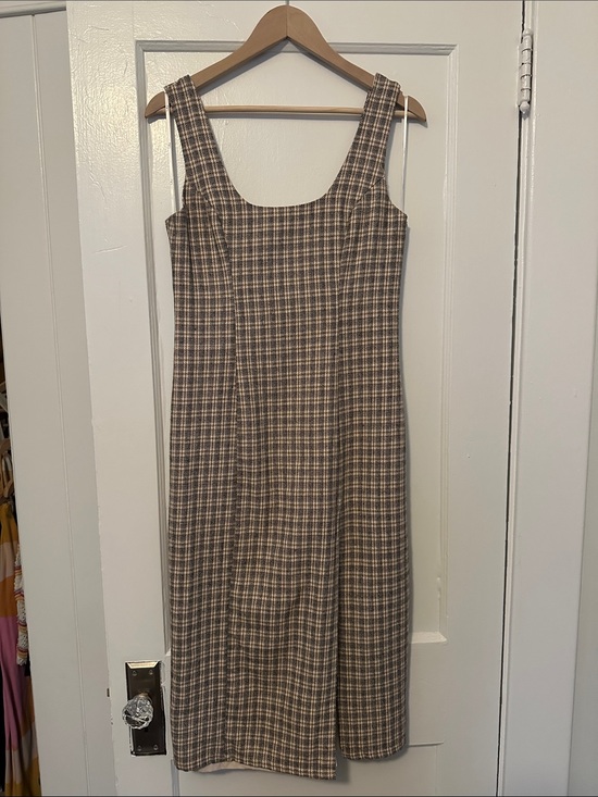 Lulus Dresses & Skirts - Lulu's Brown and Cream Plaid Square-Neck Midi Dress